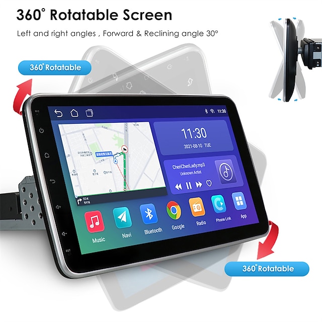  Android Car Multimedia Player 4G/ WIFI 1Din 32G/ 10 inch 360 Rotatable Screen GPS WiFi Universal Stereo Radio Video Player for ALL Years