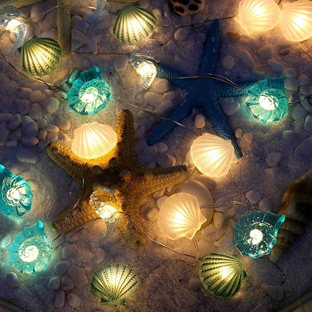  Tema del océano luces de cadena de hadas 2m 20leds luces de concha alimentadas por batería para navidad cumpleaños boda jardín playa camping decoración de fiesta familiar