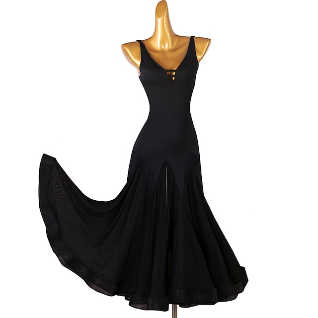  Baile de Salón Vestido Combinación Color Puro Mujer Entrenamiento Rendimiento Sin Mangas Chinlon Gasa