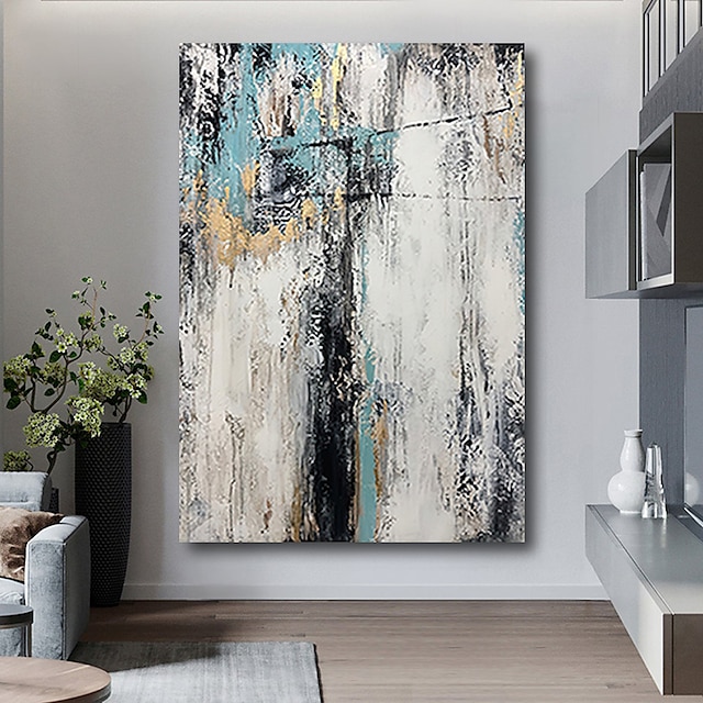 Home & Garden Wall Art | Oil Painting Handmade Hand Painted Wall Art Abstract Modern Light Blue Cool Large Heavy Oils Home Decor