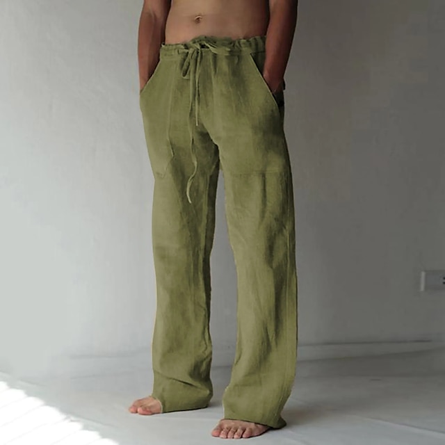  Męskie Lniane spodnie Spodnie Letnie spodnie Spodnie plażowe Ściągana na sznurek Kieszeń Elastyczny pas Równina Codzienny Streetwear Moda Codzienny Czarny Biały