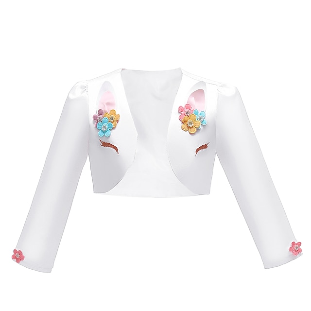 Baby & Kids Girls Clothing | Kids Girls Coat Long Sleeve White Pink Floral Unicorn Embroidered Spring Summer Cute Party 3-12 Yea