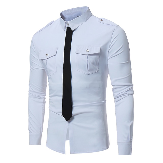 Mens Clothing Mens Shirts | Mens Shirt Solid Color Turndown Street Casual Button-Down Long Sleeve Tops Casual Fashion Breathable