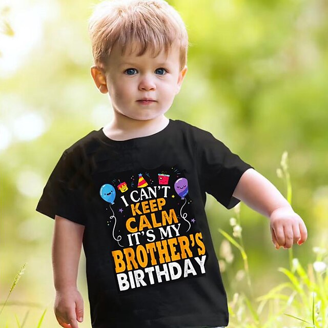 Baby & Kids Boys Clothing | Kids Boys T shirt Short Sleeve 3D Print Letter Crewneck Black Children Tops Spring Summer Active Fas