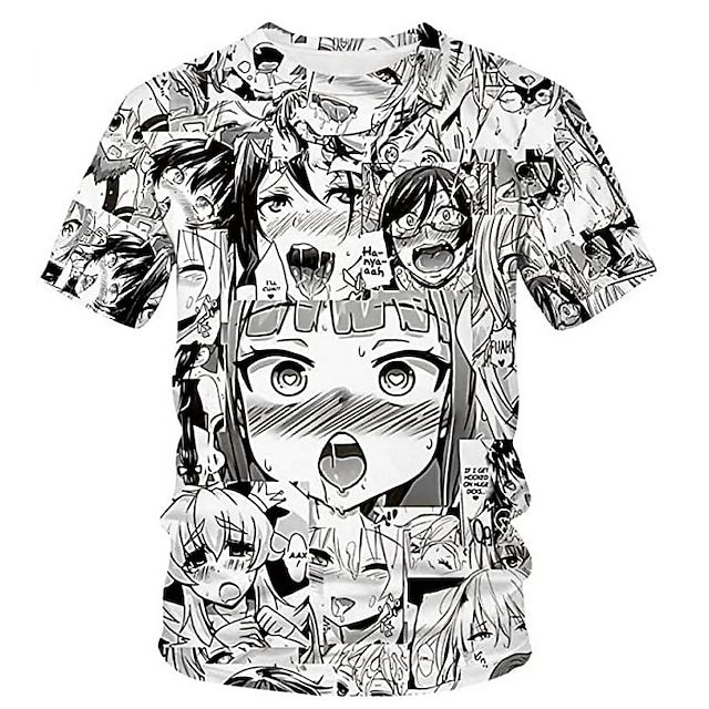  Ahegao Hentai T-shirt Animé Tecknat Anime 3D 3D Harajuku Grafisk Till Par Herr Dam Vuxna Maskerad Tillbaka till Skolan 3D-utskrift