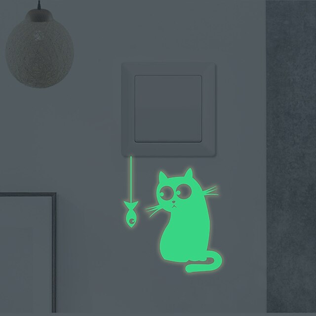 Home & Garden Home Decor | Light Switch Stickers Cartoon Little Fish kitty Blue Green Pink Luminous Wall Stickers Switch Wall De