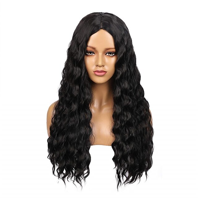 Beauty & Hair Wigs & Hair Pieces | Black Curly Wavy Middle Part Layered Long Synthetic Wigs for Women - ON30703