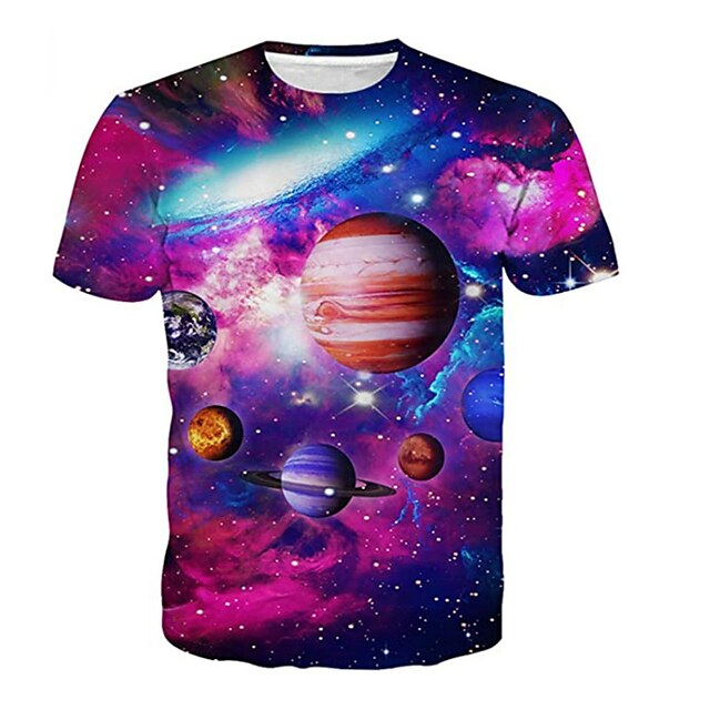 Baby & Kids Boys Clothing | Kids Boys T shirt Short Sleeve 3D Print Galaxy Crewneck Purple Children Tops Spring Summer Active Fa