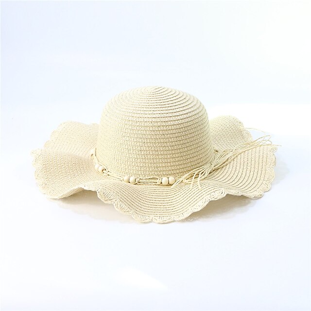 Shoes & Bags Fashion Accessories | Summer New Wide-Brimmed Sunscreen Fashion Wooden Beads Lace Wave Straw Hat WomenS Beach Hat -