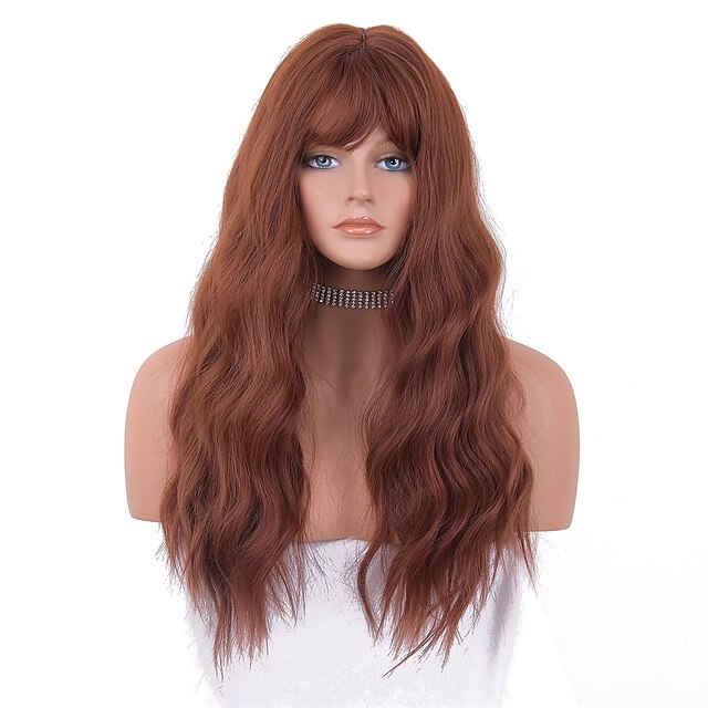 Beauty & Hair Wigs & Hair Pieces | Copper Red Wig with Bangs Loose Curly Ginger Wigs for Women Red Wig 22 inch Auburn Wig Synthe