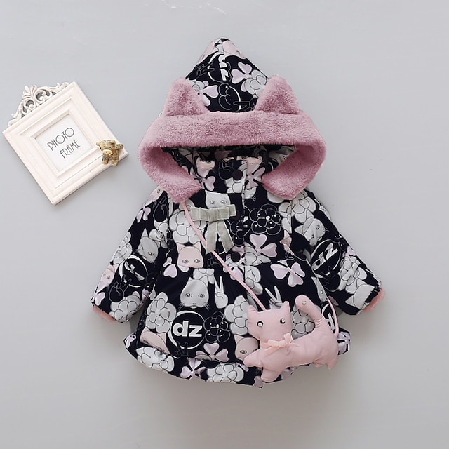 Baby & Kids Girls Clothing | Toddler Girls Coat Long Sleeve Blue Blushing Pink Cartoon Graphic Animal Cotton Daily Outdoor Adora