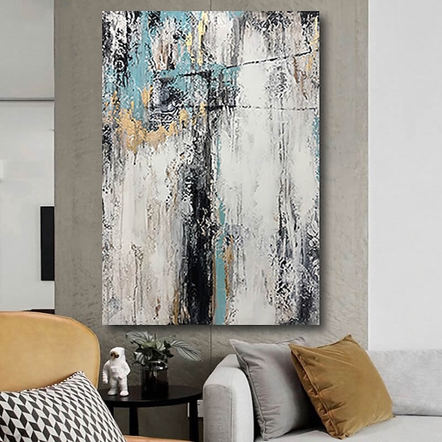 Home & Garden Wall Art | Oil Painting Handmade Hand Painted Wall Art Abstract Modern Light Blue Cool Large Heavy Oils Home Decor