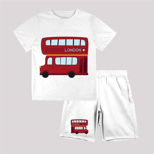 Baby & Kids Boys Clothing | Kids Boys T-shirt & Shorts Clothing Set 2 Pieces Short Sleeve White Car Letter Crewneck Print Street