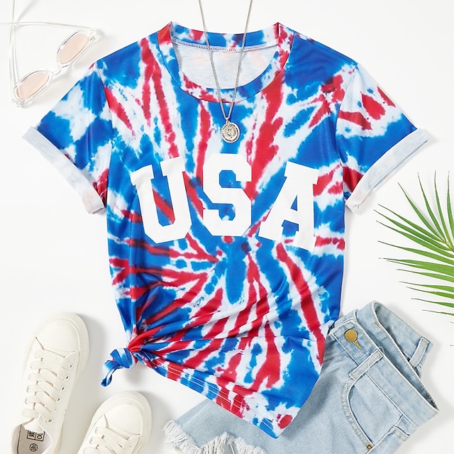 Baby & Kids Matching Outfits | Family Look American Independence Day T shirt Tops Flag Letter Causal Print Blue Short Sleeve Cas