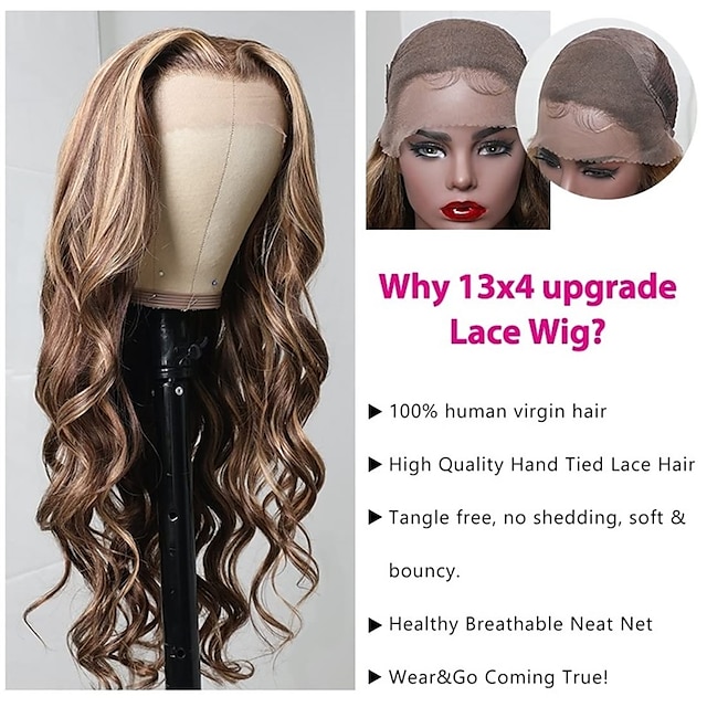 Beauty & Hair Wigs & Hair Pieces | Honey Blonde Highlight 13x4 Lace Frontal Body Wave Wigs Human Hair for Black Women Brazilian 