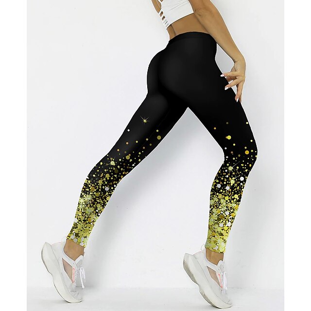 Women's Yoga Pants Butt Lift Tummy Control High Waist Pilates Gym Workout Fitness Cropped Leggings Bottoms Color Gradient Spot Black Yellow Blue Spandex Sports Activewear Stretchy Skinny3