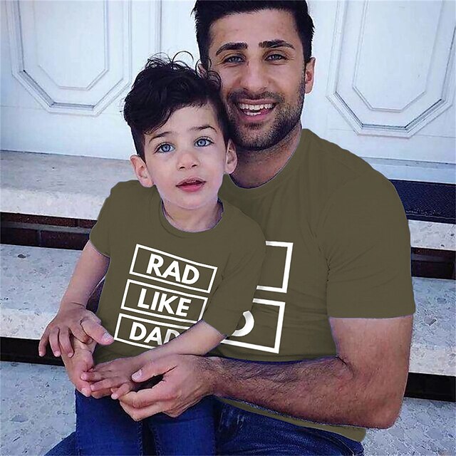 Baby & Kids Matching Outfits | Dad and Son T shirt Tops Letter Causal Print Green Short Sleeve Casual Matching Outfits - KW34884