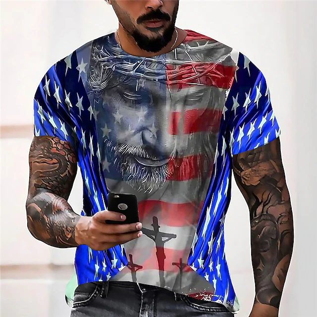 Veterans Day Men's Patriot Patriotic Veteran Unisex Graphic Prints Human National Flag T shirt Short Sleeve T shirt 3D Print Crew Neck Shirt Sports Designer Casual Outdoor Street Daily Blue Summer3