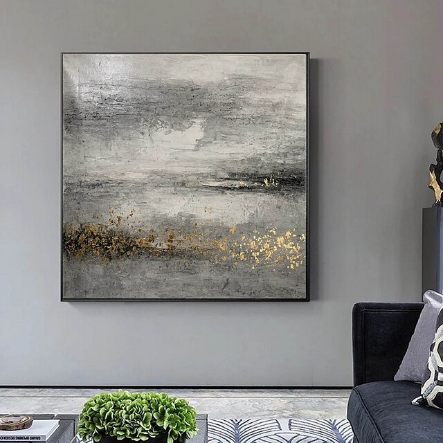 Home & Garden Wall Art | Handmade Hand Painted Oil Painting Wall ArtLuxury Landscape Abstract Modern Gray Gold Home Decoration D