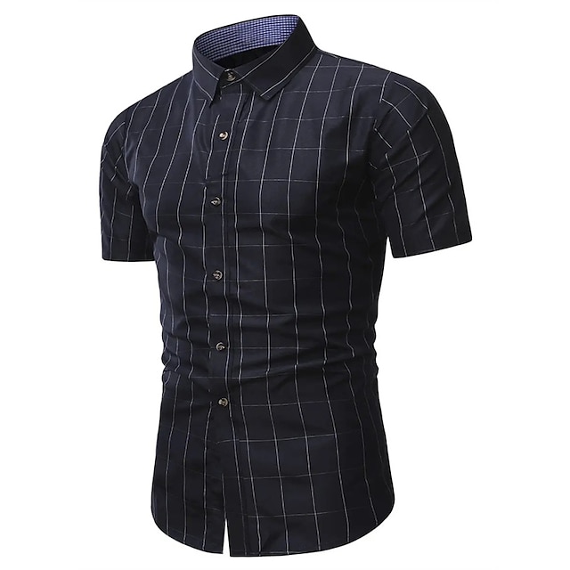 Mens Clothing Mens Shirts | Mens Shirt Hot Stamping Lattice Turndown Street Casual Button-Down Print Short Sleeve Tops Casual Fa