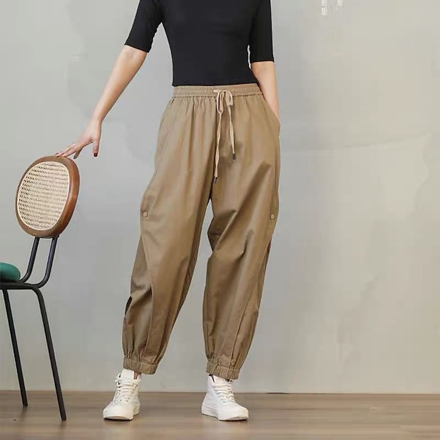 Womens Clothing Womens Bottoms | Womens Fashion Harem Chinos Sweatpants Side Pockets Elastic Drawstring Design Ankle-Length Pant