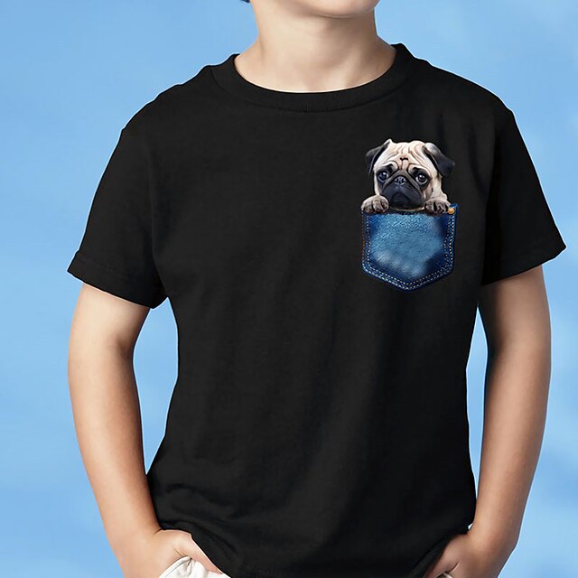 Baby & Kids Boys Clothing | Kids Boys T shirt Short Sleeve 3D Print Dog Animal Crewneck Black Children Tops Spring Summer Active