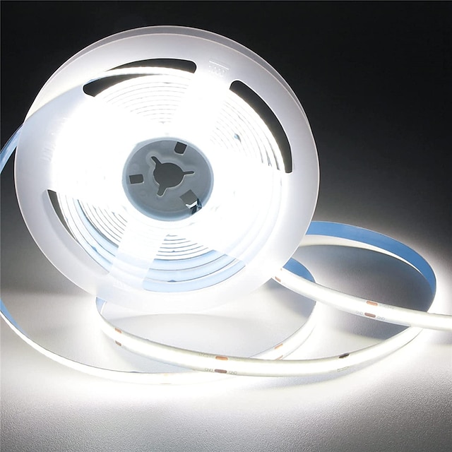  COB Flexible LED Strip Light High Density 5m 16.4FT Warm Cold White CRI 90+ 8mm Width Dimmable LED Ribbon for Bedroom Kitchen Home Indoor Decoration DC12V