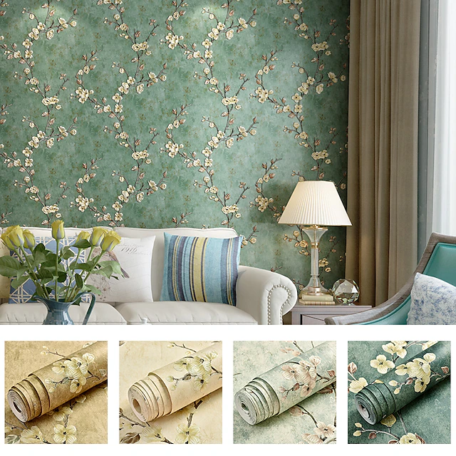 Cool Wallpapers Flower Wallpaper Wall Mural 3D Wall Cover Sticker Film Peel and Stick Removable Self Adhesive Embossed Plum Blossom Non Woven Home Decoration 300*53cm 18