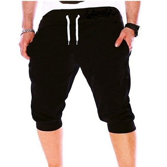  summer men gym workout shorts drawstring elastic bottom pants casual sweatpants capri joggers loose fit (gray, xxxl)