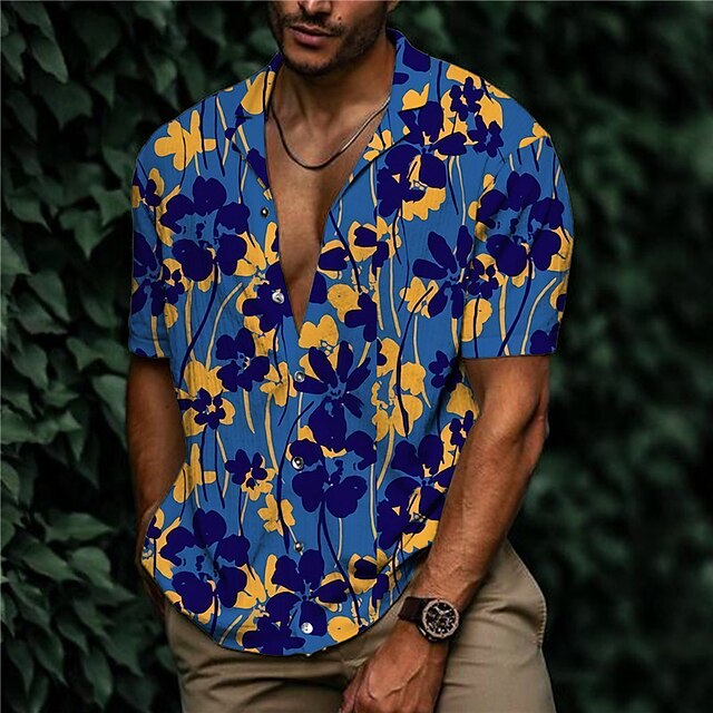 Mens Clothing Mens Shirts | Mens Shirt Print Floral Turndown Street Casual Button-Down Print Short Sleeve Tops Casual Fashion De