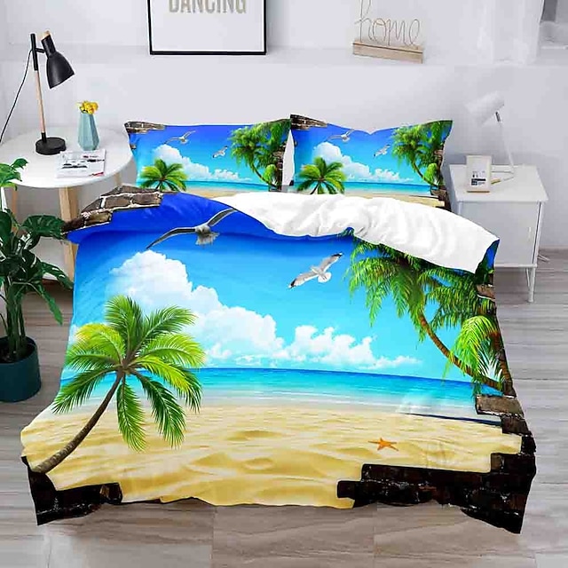  3D Bedding  Summer Beach Ocean Marine Life print Print Duvet Cover Bedding Sets Comforter Cover with 1 print Print Duvet Cover or Coverlet，2 Pillowcases for Double/Queen/King