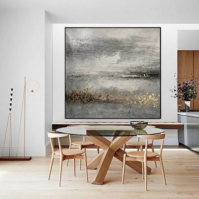 Home & Garden Wall Art | Handmade Hand Painted Oil Painting Wall ArtLuxury Landscape Abstract Modern Gray Gold Home Decoration D