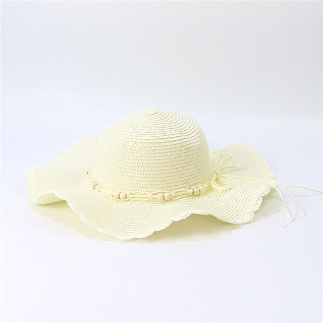 Shoes & Bags Fashion Accessories | Summer New Wide-Brimmed Sunscreen Fashion Wooden Beads Lace Wave Straw Hat WomenS Beach Hat -