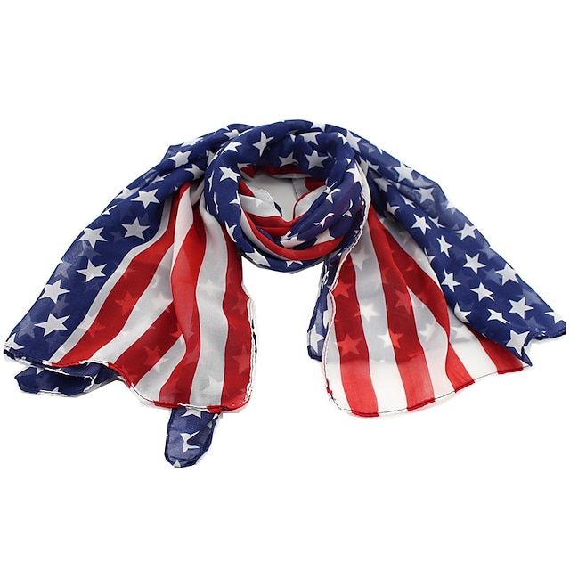  American Independence Day Star-striped Flag Sailor Dance Five-pointed Star Silk Scarf European And American Fluffy Fashion Chiffon Temperament Wild Scarf