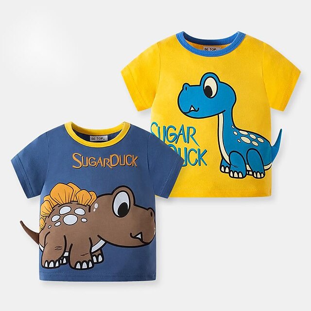 Baby & Kids Boys Clothing | Kids Boys T shirt Short Sleeve Dinosaur Blue Yellow Children Tops Spring Summer Active Cool Daily Ou