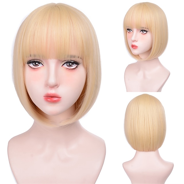 Beauty & Hair Wigs & Hair Pieces | Short Straight Bob Wigs With Bangs Synthetic Wigs For Women Pink Red Black Wigs Lolita Cospla