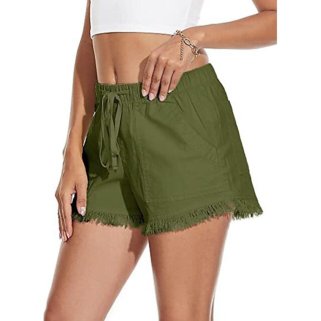 Womens Clothing Womens Bottoms | Womens Casual / Sporty Athleisure Wide Leg Shorts Tassel Fringe Side Pockets Elastic Drawstring