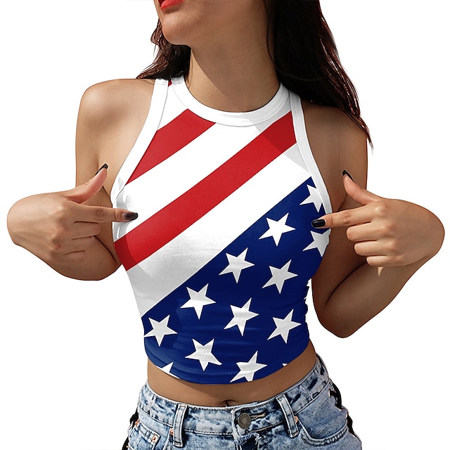  USA Flag Cosplay Costume Vest Adults' Women's Cosplay Party Festival Festival / Holiday Polyester Red Peach / Purple / Blue / White Women's Easy Carnival Costumes Flag