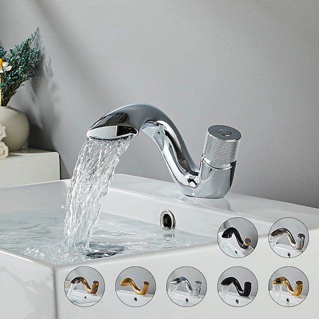 Waterfall Bathroom Sink Mixer Faucet, Mono Wash Basin Single Handle Basin Taps, Monobloc Vessel Water Brass Tap Deck Mounted with Hot and Cold Hose 11
