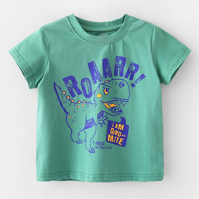 Baby & Kids Boys Clothing | Kids Boys T shirt Short Sleeve Dinosaur Letter Green Children Tops Summer Active Cool Daily Outdoor 