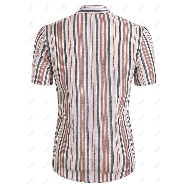 Mens Clothing Mens Shirts | Mens Shirt Hot Stamping Striped Graphic Turndown Street Casual Button-Down Print Short Sleeve Tops C