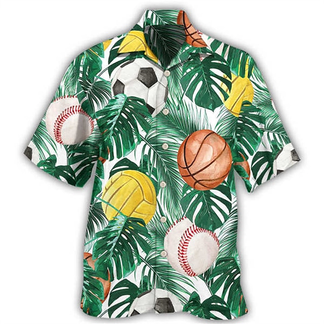  Men's Shirt Palm Leaf Turndown Street Casual 3D Button-Down Short Sleeve Tops Casual Fashion Comfortable Beach Green / White