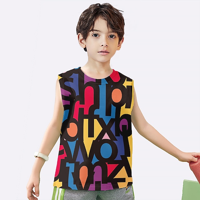 Baby & Kids Boys Clothing | Kids Boys Tank Sleeveless 3D Print Graphic Gray Rainbow Children Tops Spring Summer Daily Sports Dai