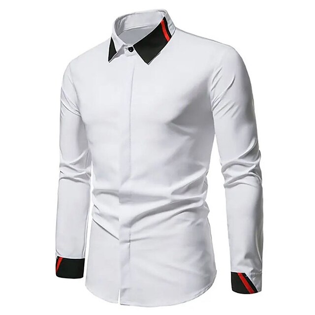 Mens Clothing Mens Shirts | Mens Shirt Color Block Turndown Street Casual Button-Down Long Sleeve Tops Casual Fashion Comfortabl