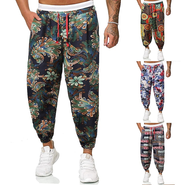 Mens Clothing Mens Bottoms | Mens 3D Print Ethnic Style Chinos Print Pants Streetwear Stretchy Graphic Prints Sports Mid Waist G