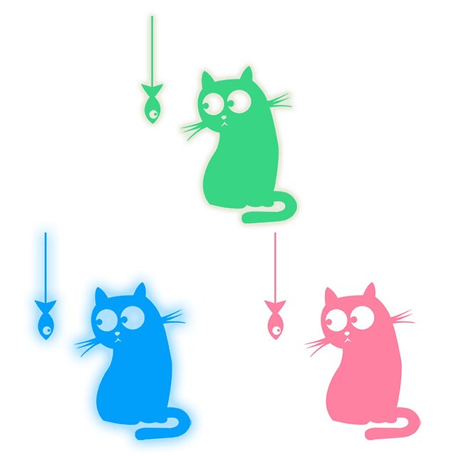 Home & Garden Home Decor | Light Switch Stickers Cartoon Little Fish kitty Blue Green Pink Luminous Wall Stickers Switch Wall De