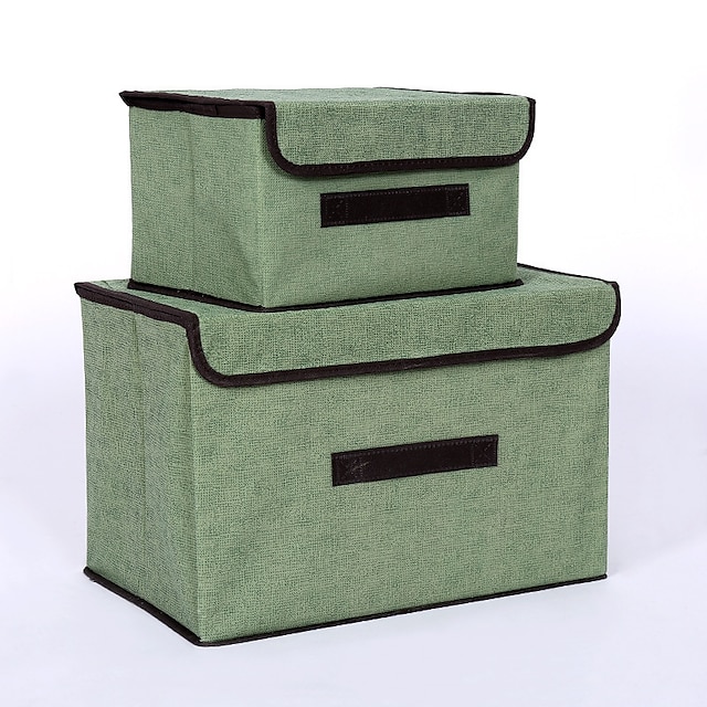 Home & Garden Home Decor | Household Imitation Linen Foldable Dustproof Storage Box With Lid Multifunctional Sorting Organizatio