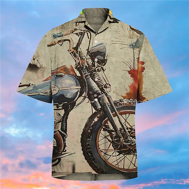 Mens Clothing Mens Shirts | Mens Shirt Print Motorcycle Turndown Street Casual Button-Down Print Short Sleeve Tops Designer Casu