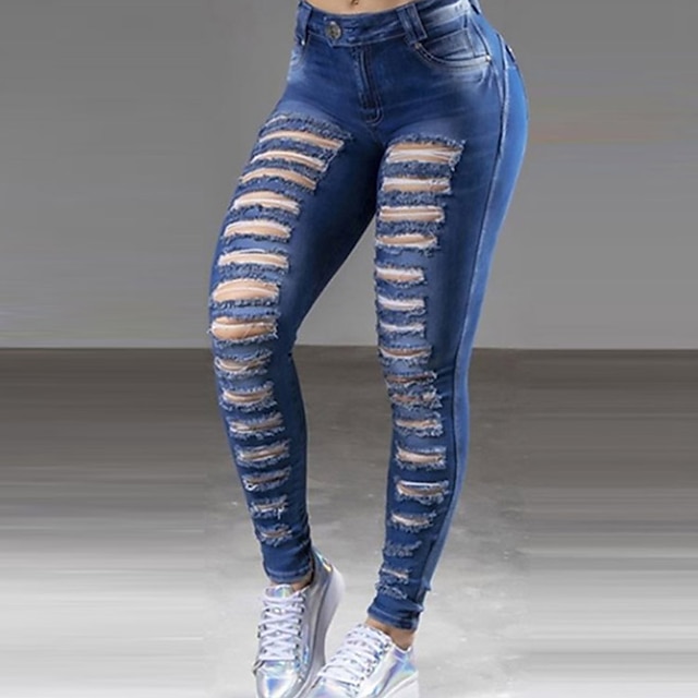  Women's Pants Trousers Jeans Denim Black Dark Blue Light Blue Basic Trousers Mid Waist Work Daily Full Length Stretchy Chinese Style Outdoor S M L XL XXL
