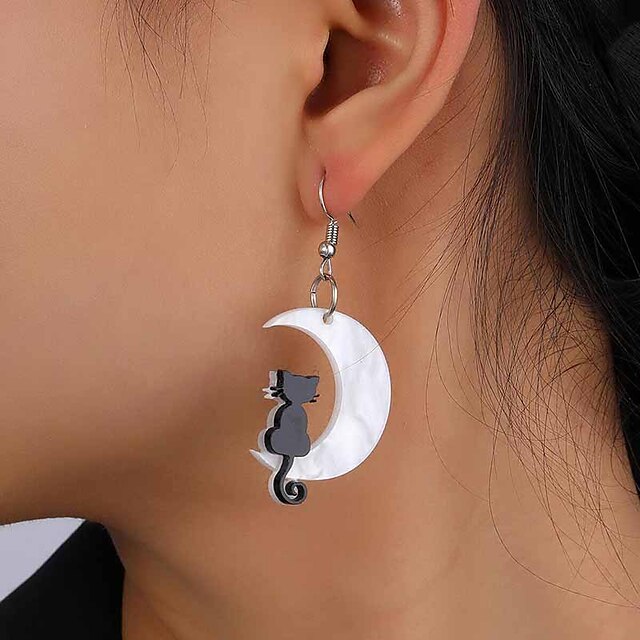 Shoes & Bags Fashion Accessories | 1 Pair Hoop Earrings For Womens Gift Daily Date Alloy Classic Cat Moon - EF98237